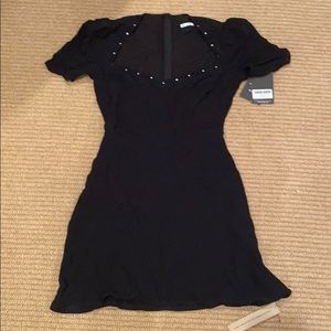 Reformation balck jeweled puff sleeve dress